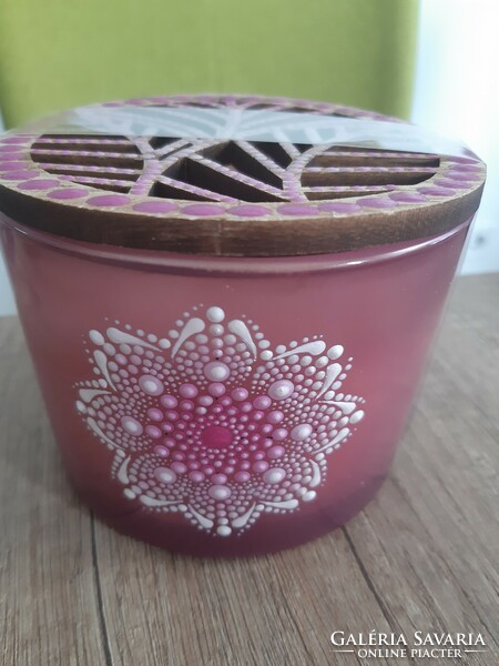 New! Blackberry rose soy scented candle with mandala decoration, hand painted