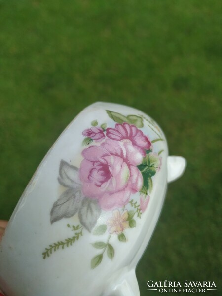 Antique Versailles porcelain bonbonier with rose pattern and ruffled top for sale!