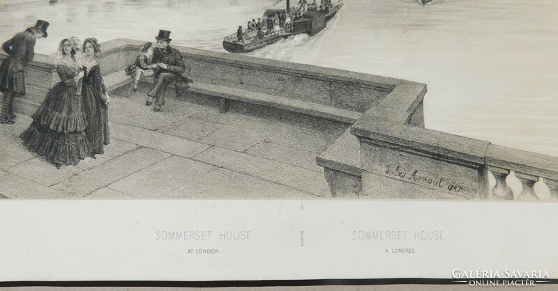 London,Sommerset House,Temze,1847.litográfia,grafika