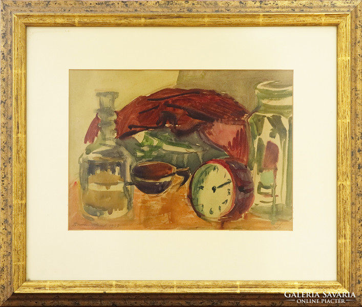 József Breznay - still life with a clock (1943)