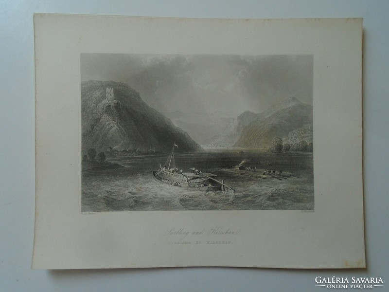 ZA450.8 Hajó, tutaj a Duna osztrák szakaszán - Sarbling and Kirschan  - 1842 W.Bartlett  acélmetszet