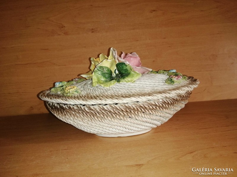 Antique pink openwork ceramic bowl with lid