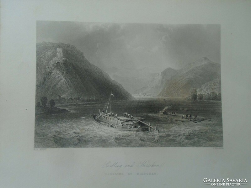 Za450.8 Ship, raft on the Austrian section of the Danube - sarbling and kirschan - 1842 w.Bartlett steel engraving