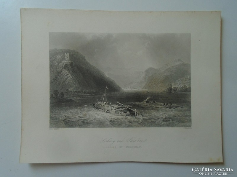 Za450.7 Babakai rock - Danube valley - Romanian-Serbian section of the Danube - 1842 w. Bartlett steel engraving