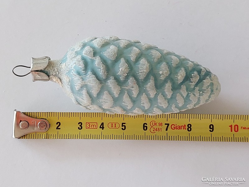 Old glass Christmas tree decoration blue cone snowy glass decoration