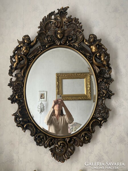 Neo-baroque carved angel mirror