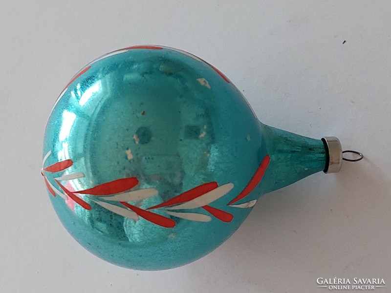 Old glass Christmas tree ornament blue sphere painted glass ornament