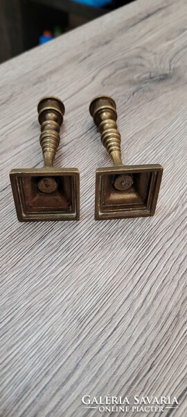 Pair of antique miniature copper candle holders.