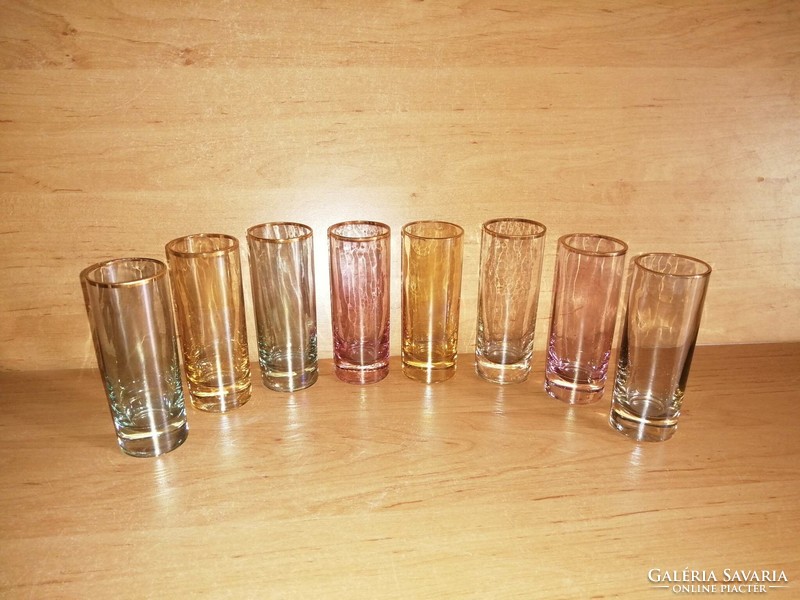 Retro színes üveg arany szélű csőpohár 8 db egyben (28/d)