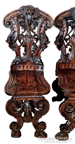 A701 antique, richly carved sgabello Italian Renaissance chairs