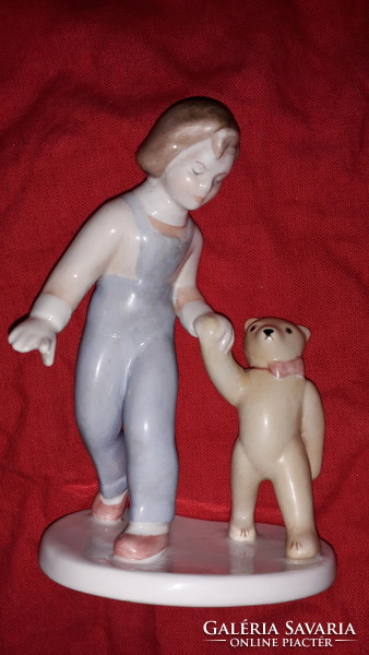 Antique very nicely painted aquincum róbert gida with teddy bear porcelain figurine 14x10 cm as shown in the pictures