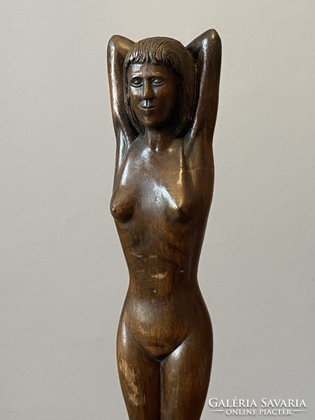 Writer István Katkó (1923-2000) nude female nude 49 cm marked carved wooden statue