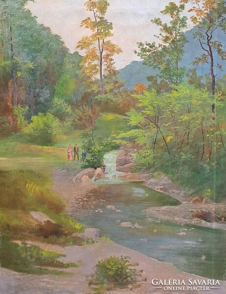 Landscape with hikers - oil painting on canvas