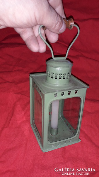 Antique very nice condition wooden handle metal/glass manual lantern storm lantern 20 x 10 cm as shown in pictures