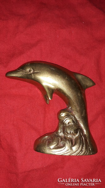 Beautiful heavy solid copper dolphin jumping out of water statue table shelf decoration 12 x 12 cm as shown in the pictures