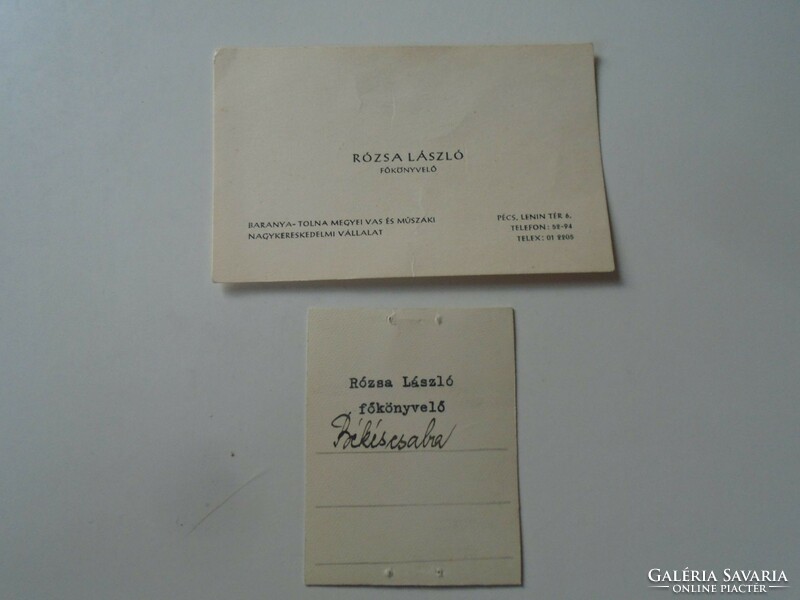 D195818  Régi fotó és névjegykártya Rózsa László főkönyvelő vas-műszaki nagyker Pécs-Békéscsaba 1950
