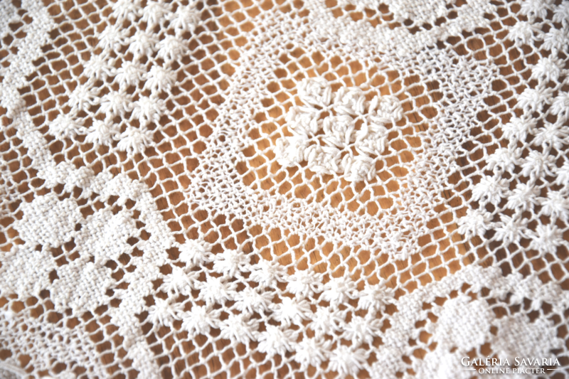 Antique old large hand crocheted net filet lace tablecloth tablecloth 115 x 76