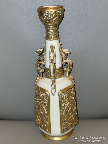 Zsolnay's historicizing openwork vase with mythological animal figures