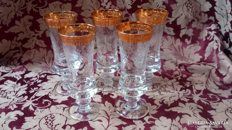 Vintage murano medici exclusive gold-rimmed engraved 5-piece Italian glass set