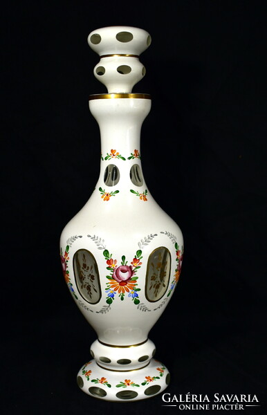 Polished and painted Czech glass liquor bottle with polished stopper