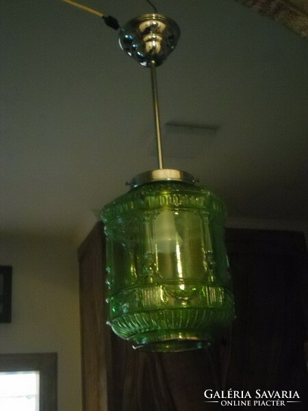 Art deco chandelier with Art Nouveau green shade
