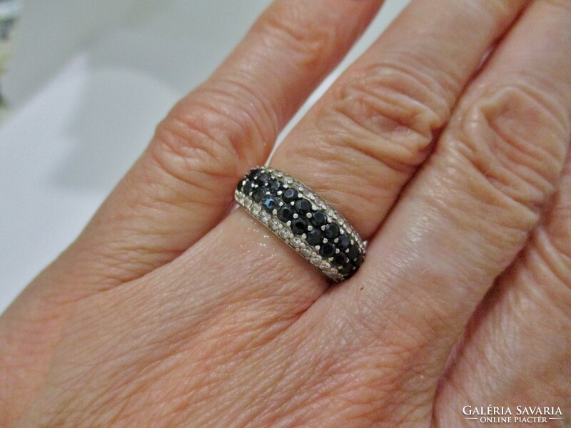 Beautiful silver ring with black zircons
