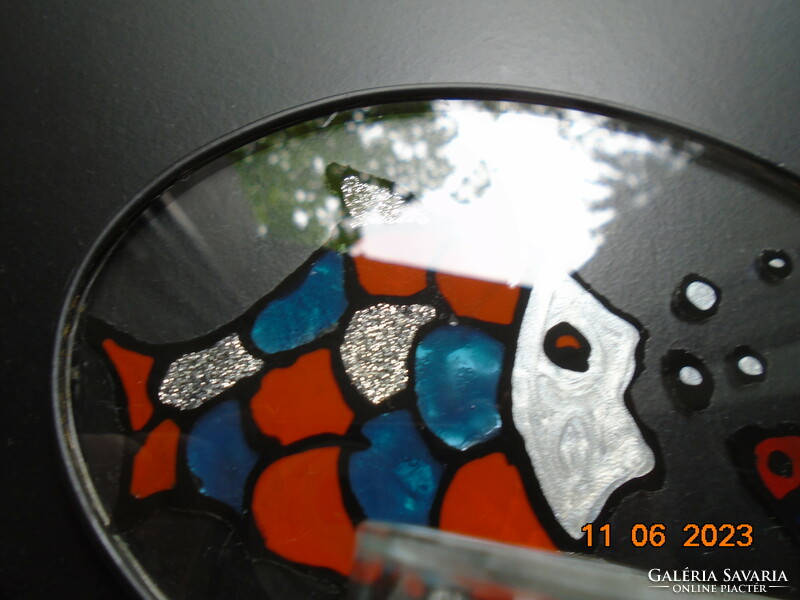 Ólomkép hatású Üvegre festett színes zománc halak mécsestartóval