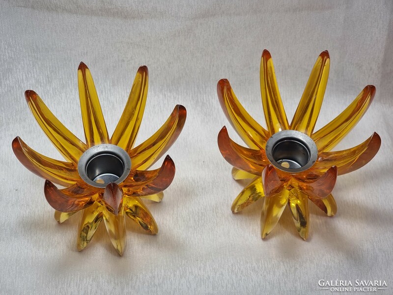 2 pairs lucite friedel plastic candle holders ges gesch w germany orange lotus flower.