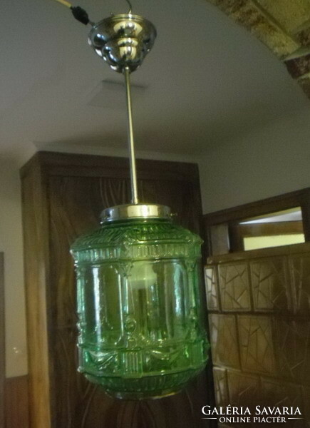 Art deco chandelier with Art Nouveau green shade