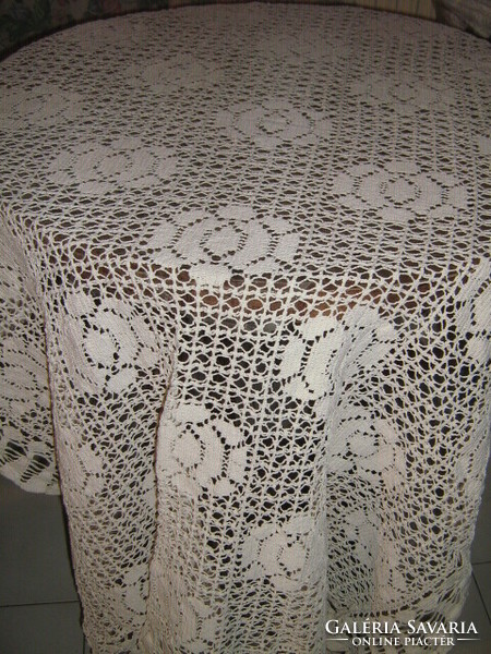 Beautiful handmade crochet tablecloth with antique ecru