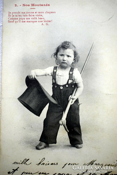 Antique photo postcard of a small boy with a top hat