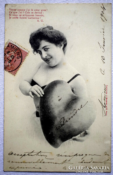 Antique photo postcard of a lady with a huge heart