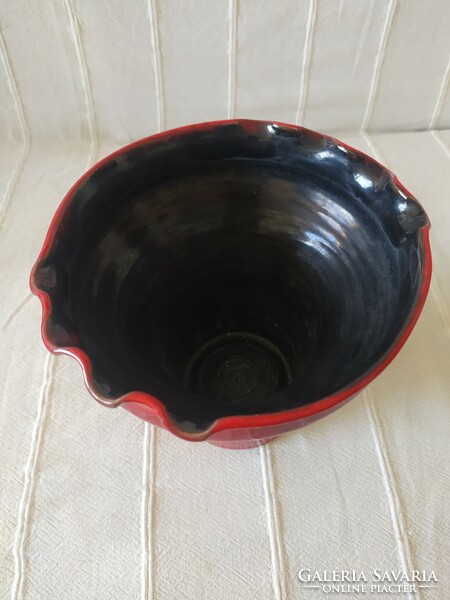 Zsóka with signature industrial artist red-black caspo, vase, marked, flawless, 15 cm
