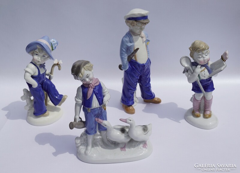 Német porcelán figura GDR Lippelsdorf Hilla Peyk ludakat etető kisfiú