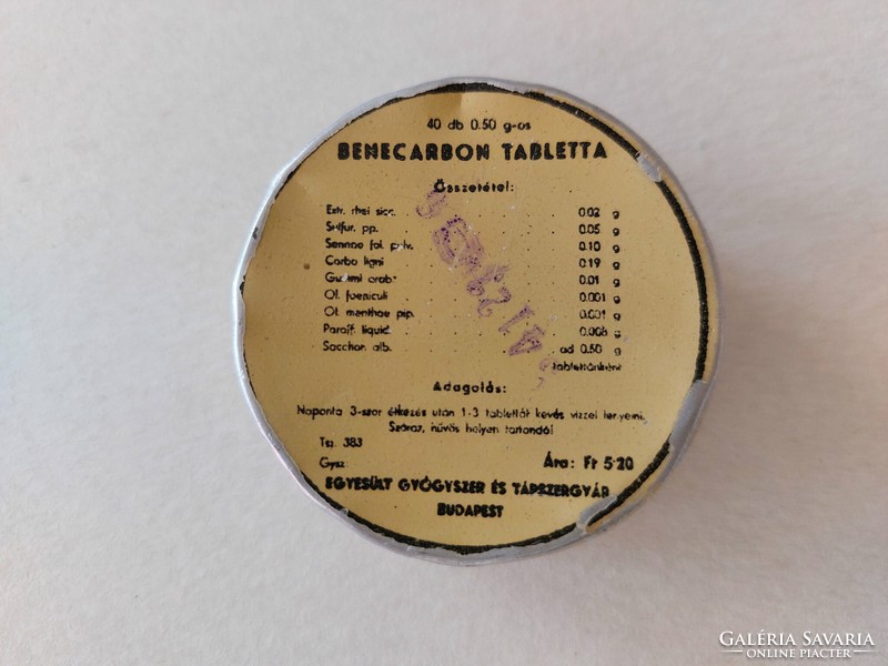Old medication metal box benecarbon tablets one Budapest