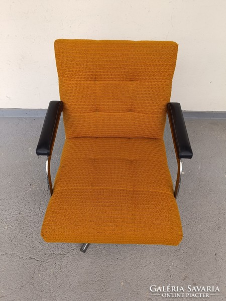 Retro fémvázas forgó fotel bútor sárga kárpitozott krómozott forgós szék 1 darab 684 7478