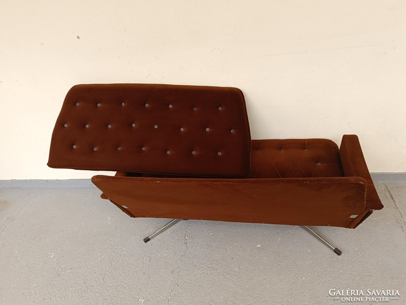 Retro metal frame sofa armchair chrome brown upholstered furniture for reupholstering 681 7480