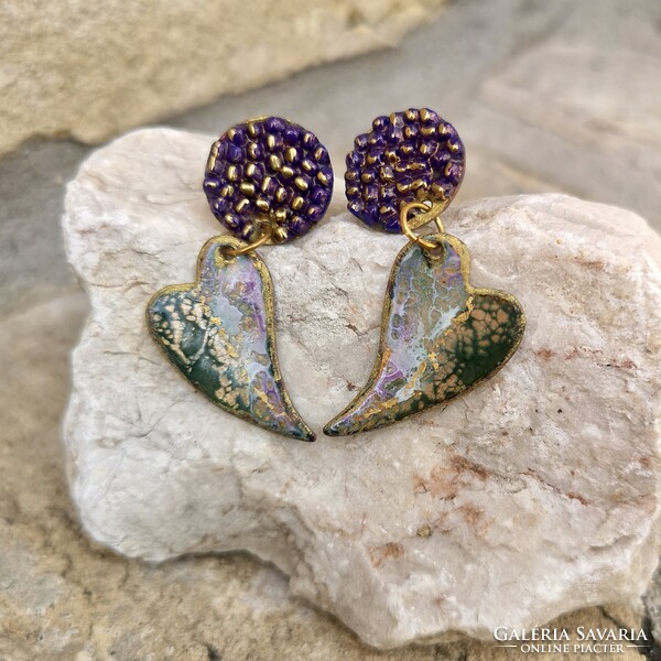 Heart-shaped fire enamel earrings (new, handmade)