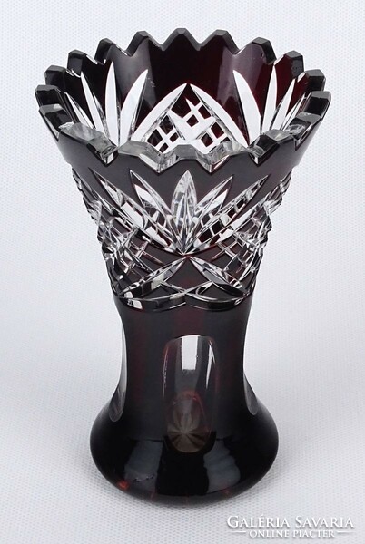1N134 Bordóra színezett hibátlan kristály váza 14 cm
