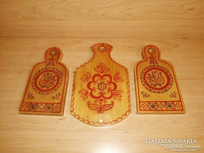 Old Russian folk artist souvenir painted ornament cutting board 3 pieces in one 21-25 cm (6ps)