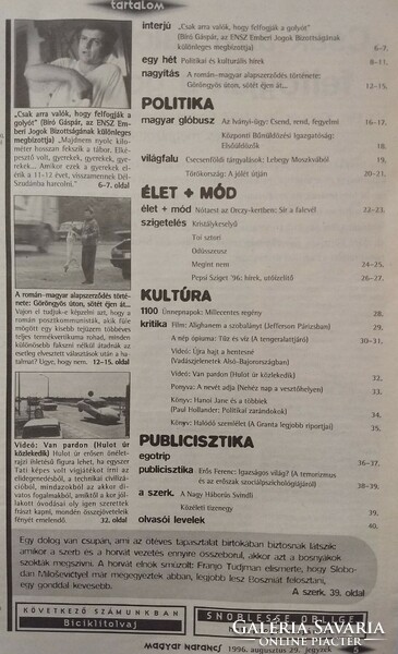 Magyar Narancs magazin 1996/35 Iványi Gábor Bíró Gáspár Pepsi Sziget alapszerződés
