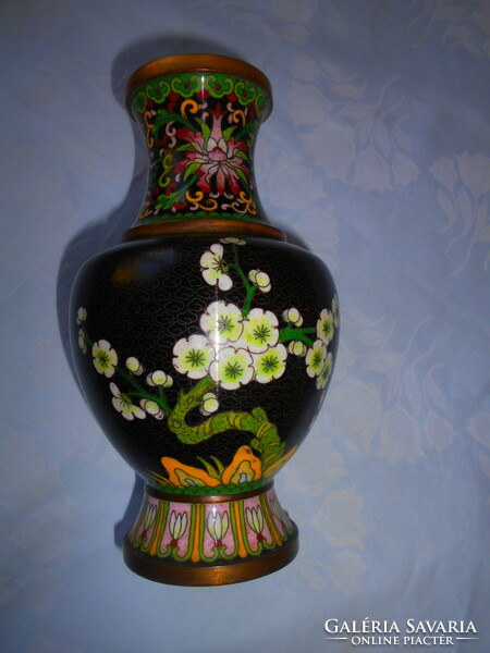 Rekeszzománc  váza  CLOISONNÉ 19 cm -barackvirág ágak
