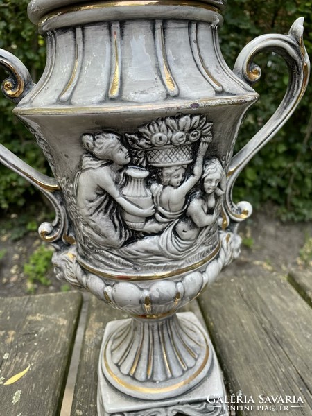 Italian lidded vase with plastic realistic scene