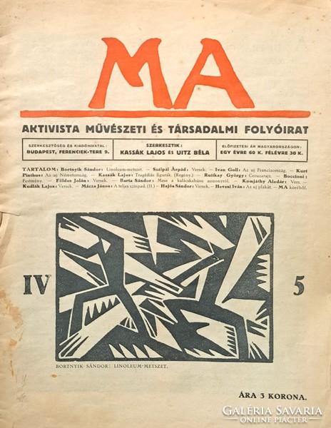 MA (1919) Bortnyik Sándor linómetszetével, Kassák Lajos által szerkesztett újság ritkaság