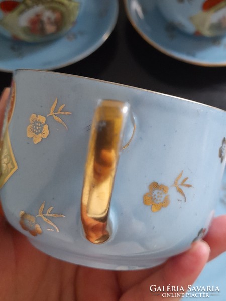 Cseh Victoria AltWien zsánerjelenetes ritka kék színű teás csészék