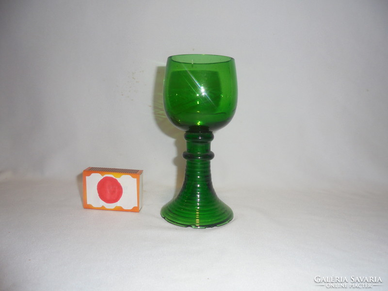 Régi, zöld talpas üveg pohár, kehely - sérült