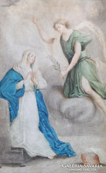 Ave gratia plena - antique sacred image, 18th century watercolor on parchment