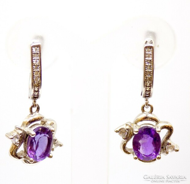 Silver dangling earrings with amethyst stones (zal-ag112066)