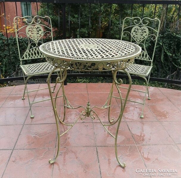 Wrought iron garden set - (1 table + 2 chairs)