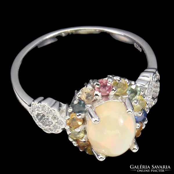 59 And real fire opal sapphire 925 silver ring